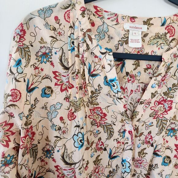Sundance pleated v-neck Size Large Floral Elegant lightweight blouse Boho Hippie - Picture 7 of 7